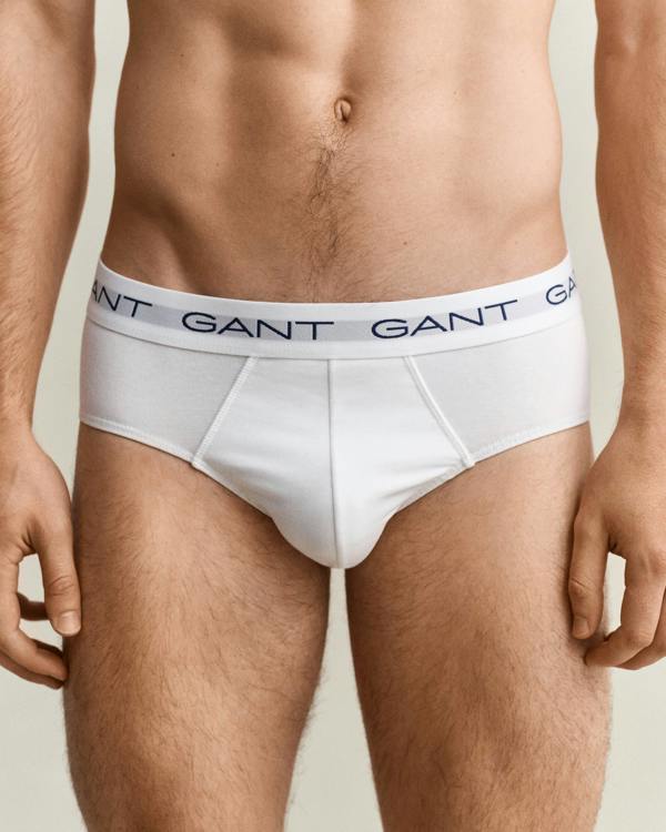 GANT 3 - Pack Mens Logo Waistband Briefs - 110 White | CHO | Designer Mens Underwear