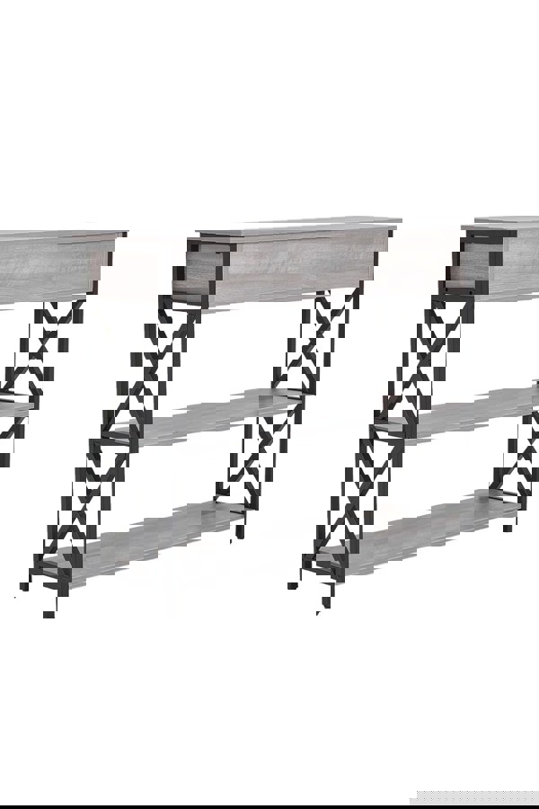 Living and Home 3 Tier Industrial Style Narrow Wooden Console Table with Drawers and Shelves