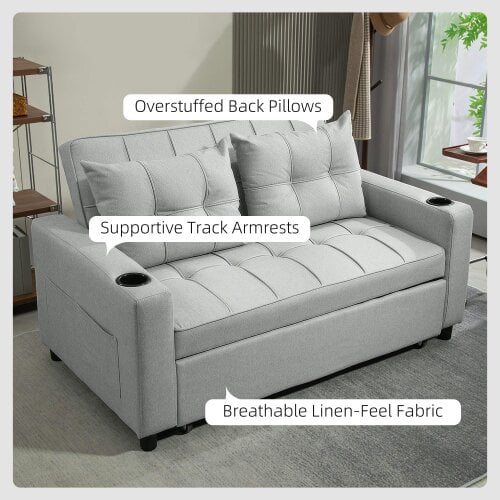 Wyld Haus Kahani Razi Light Grey Upholstered 2 Seater Pull Out Sofa Bed