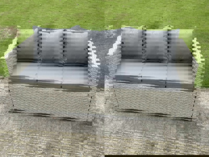 Fimous Wicker Rattan Garden Furniture Sofa Sets Outdoor Patio Coffee Table With Stools light grey