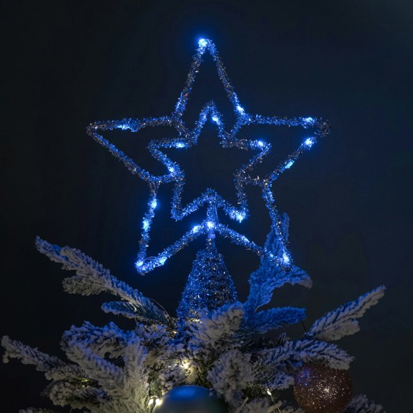 Samuel Alexander 28cm Battery Powered Silver Christmas Star Tree Topper with Blue Multi-Action LEDs