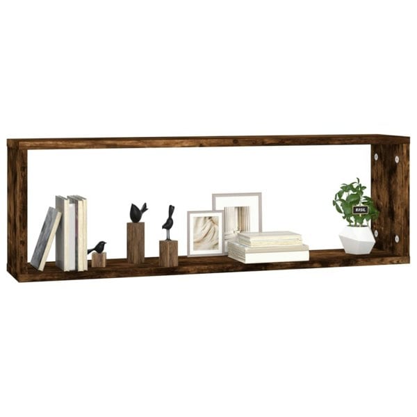 Berkfield Wall Cube Shelves 2 pcs Smoked Oak 80x15x26.5 cm Engineered Wood