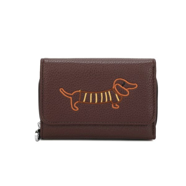 Kitise Dachshund Dog Embroidery Trifold Snap Coin Purse Wallet