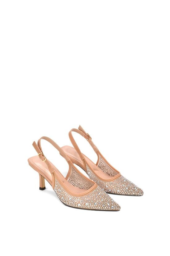XY LONDON Diamante Slingback Court Shoes With Low Kitten Heel
