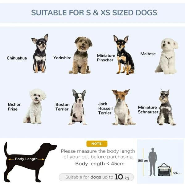 Grey foldable pet carrier with cushion, shown in open and folded positions