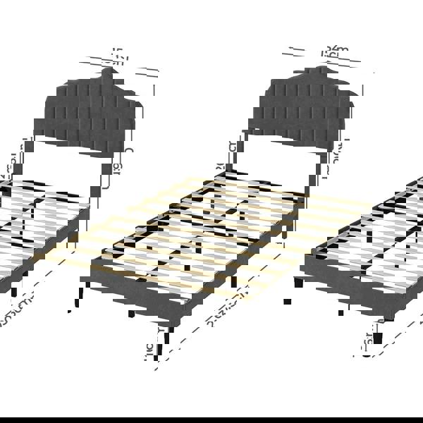 Levede King Upholstered Bed Frame Linen Fabric Platform Base Scalloped Headboard