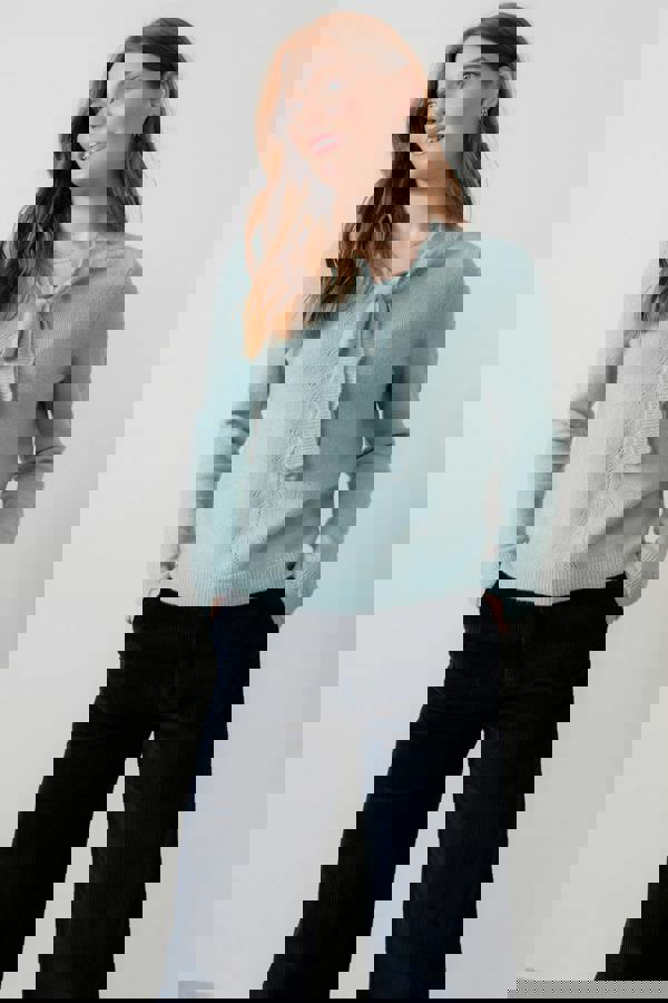 Lily & Me Elise Tie Neck Pointelle Jumper Ice Blue