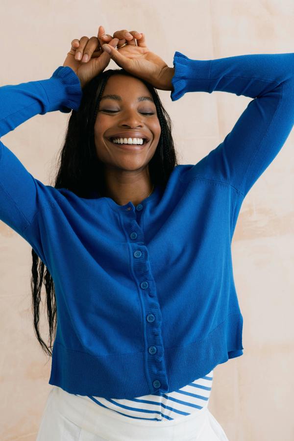 Lily & Me Lauren Ruffle Outfitter Cardigan Cobalt