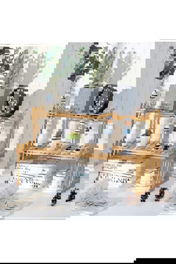 Living and Home 2 Tier Decorative Tabletop Wood Plant Stand Display Shelf