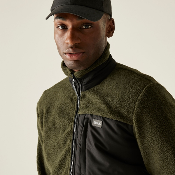Regatta Mens Frankie Borg Full Zip Hybrid Jacket - Black/Dark Khaki