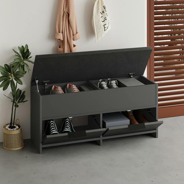 Decortie Modern Cove Shoe Storage with Fabric Bench 2-Tier Cabinet Hallway Entryway Storage 106x34x50cm