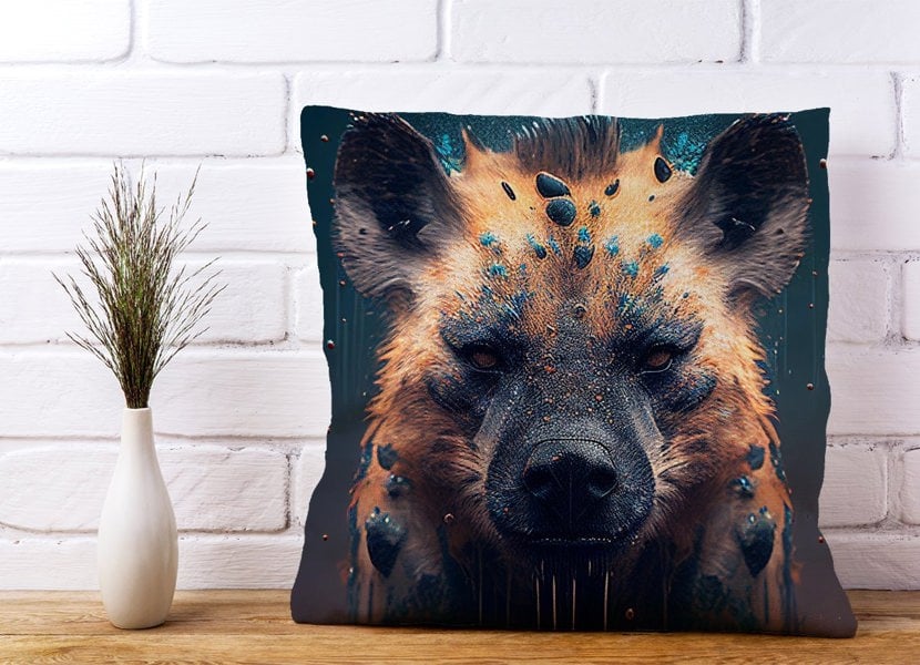 Warren Reed Hyena Face Splashart Dark Background Cushions