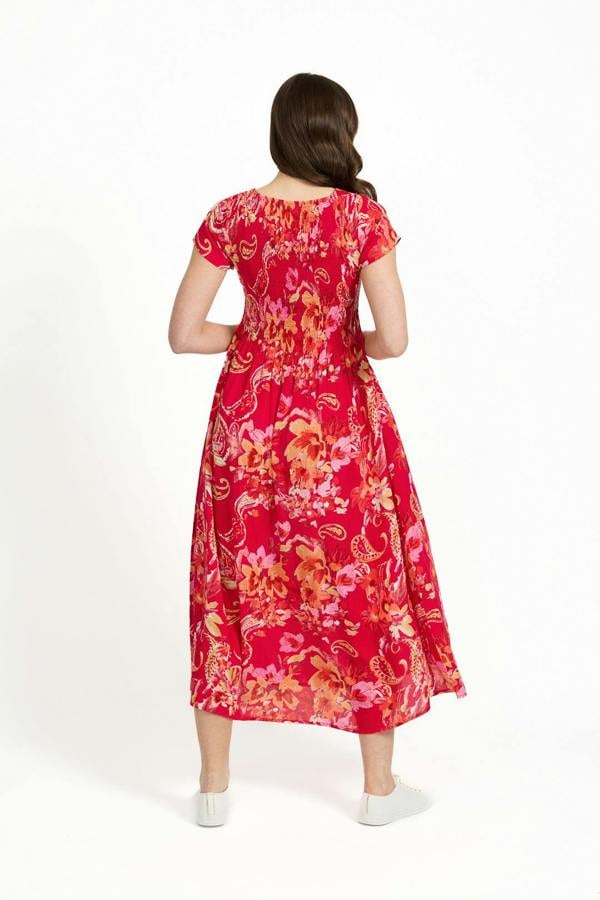 Mudflower Paisley Print Shirred Bodice Dress