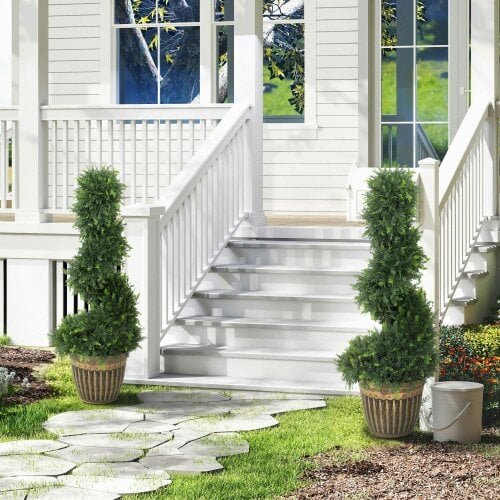Wyld Haus Lurese Set Of 2 Artificial Spiral Cypress Style Topiary Trees In Pots 90cm