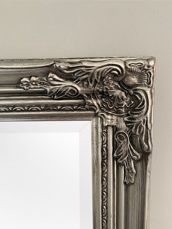 Downton Interiors Antique Silver Tall Ornate Dressing Wall Mirror with Bevelled Glass 142cm