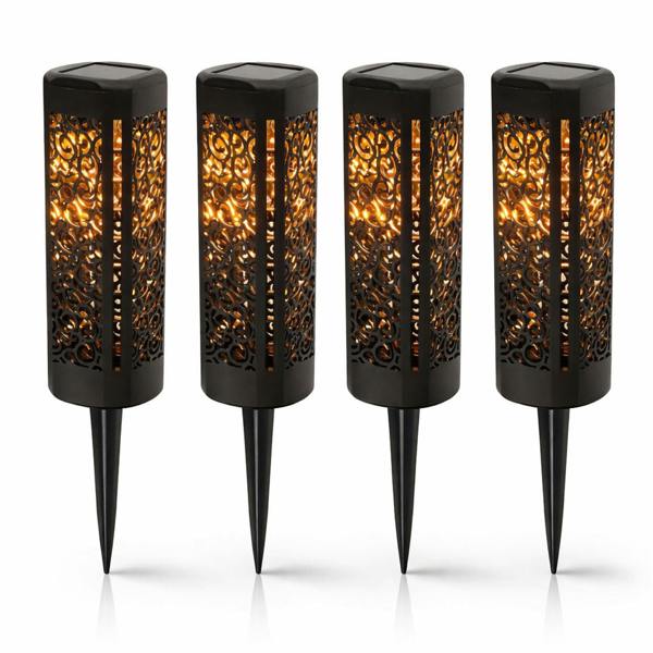 Gardenwize Pack of 4 Solar Stake Lights – Warm White LED Pathway Lights