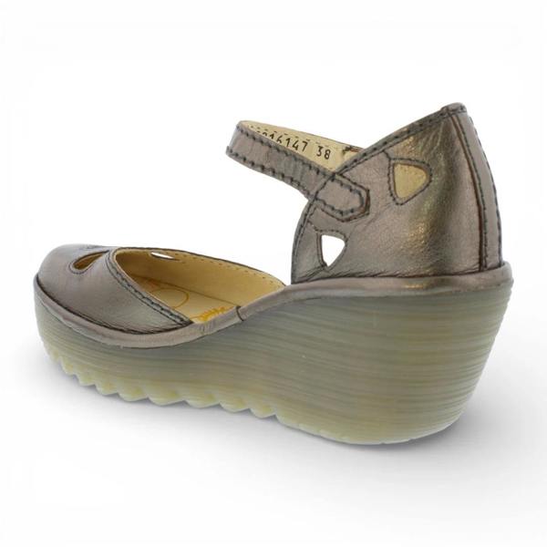 Fly London YUNA - Women’s Bronze Brown Leather Wedge Sandals