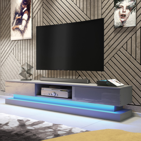 Mex Furniture 180cm Modern TV Unit with Grey High Gloss Doors & Free LED Lighting