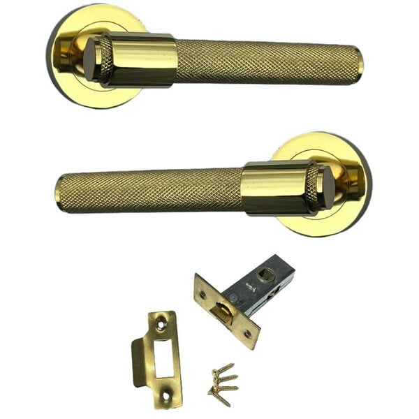 EDH Door Hardware Knurled Polished Brass Door Handles – Internal Lever Handle Packs with Fixings