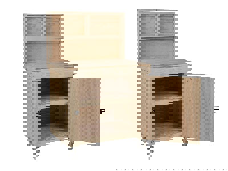 Arbor Garden Solutions Wooden Plywood Top Workbench With Lockable Cupboard (V.9) With back panel, With wheels, Double Shelf