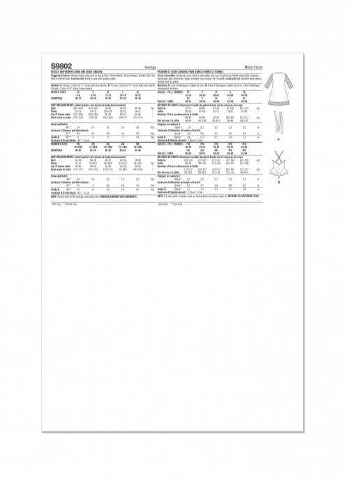 Simplicity Sewing Pattern 9802, Robes, Pyjamas for Women, AA (XS-S-M-L-XL) - Intermediate