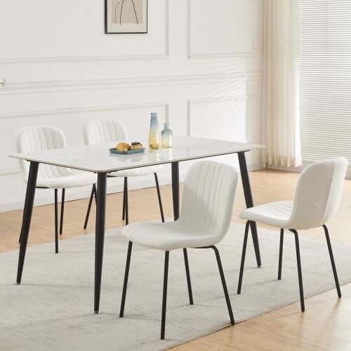 Set of 4 Teddy Faux Fur Stitched Design Dining Chairs Bella