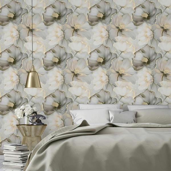 Bliss Floral Grey & Gold Wallpaper image 6