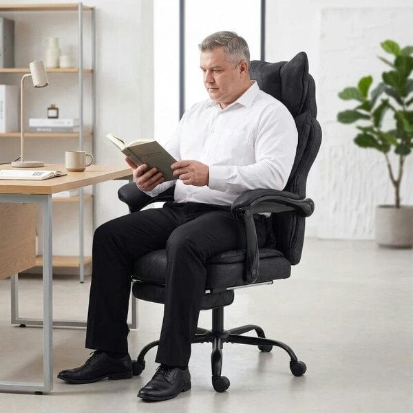 Executive Office Chair, Leathaire Big and Tall Office Chair 180 kg with Wide Seat, Reclining, Lumbar Support, Black