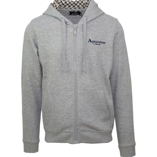 Aquascutum Classic Embossed Signature Logo Zip-Up Hoodie - Grey