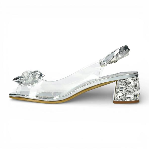 Laura Vita Mily 22 - Women’s Clear Silver Slip-On Heel Sandals