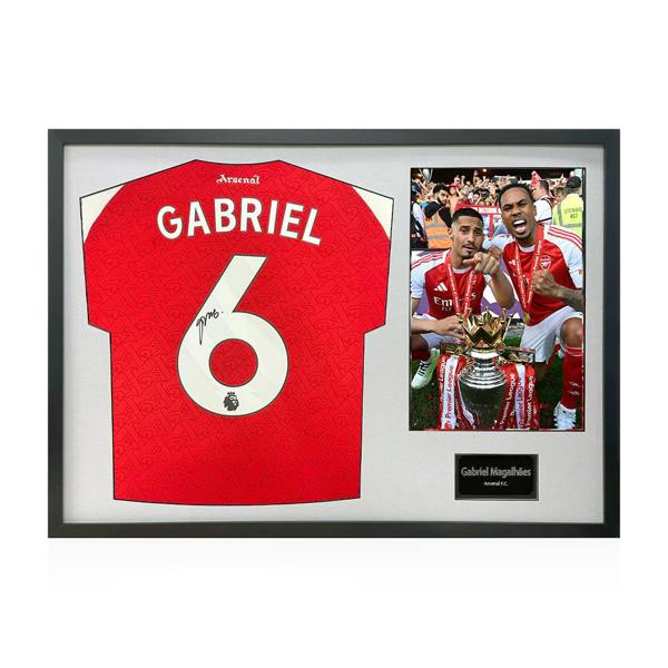 Gabriel Magalhães Signed Arsenal Champions Shirt Classic Frame