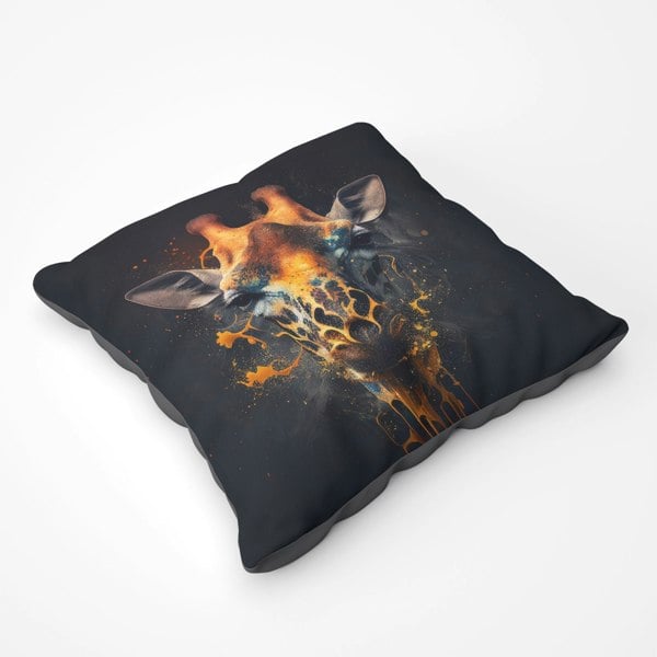 Warren Reed Golden Giraffe Face Splashart Floor Cushion