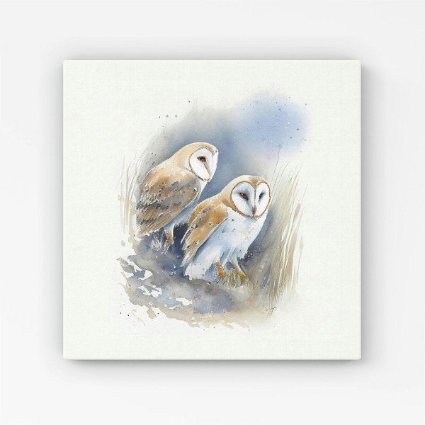 Warren Reed Barn Ano Owls Watercolour Canvas