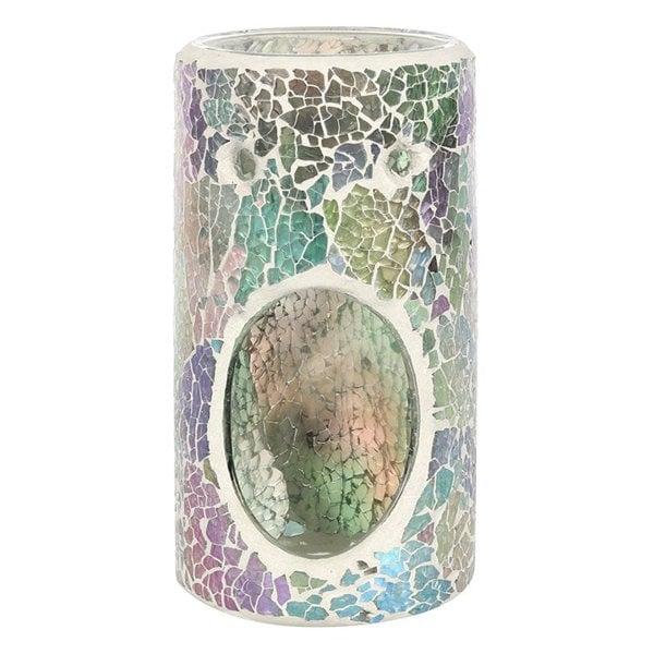 Serano Pillar Light Blue Iridescent Crackle Oil Burner and Wax Warmer