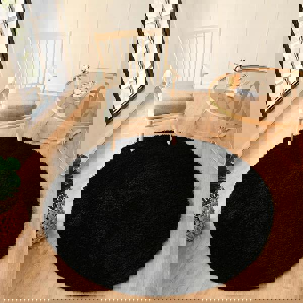 Livabliss Moda Shag-Solid Color Black Plush Soft Pile Rug