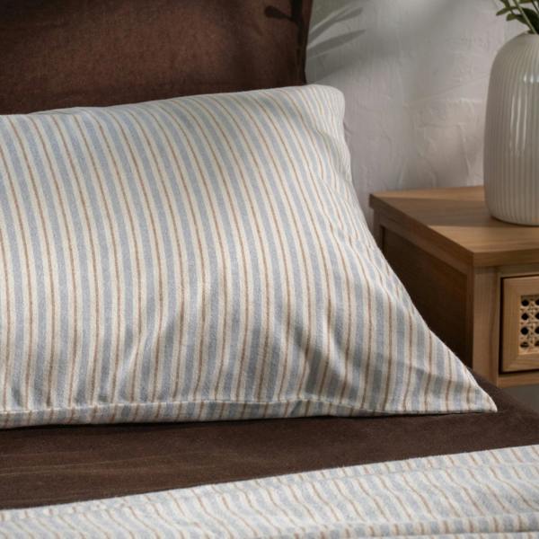 Soak&Sleep Blue/Natural Stripe Brushed Cotton Bed Set