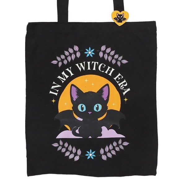Serano In My Witch Era Bat Cat Polycotton Tote Bag with Enamel Pin