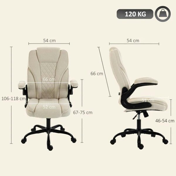 Office Chair, Ergonomic Desk Chair with Flip-up Armrest, Pocket Springs, Swivel Wheels, Adjustable Height, Beige