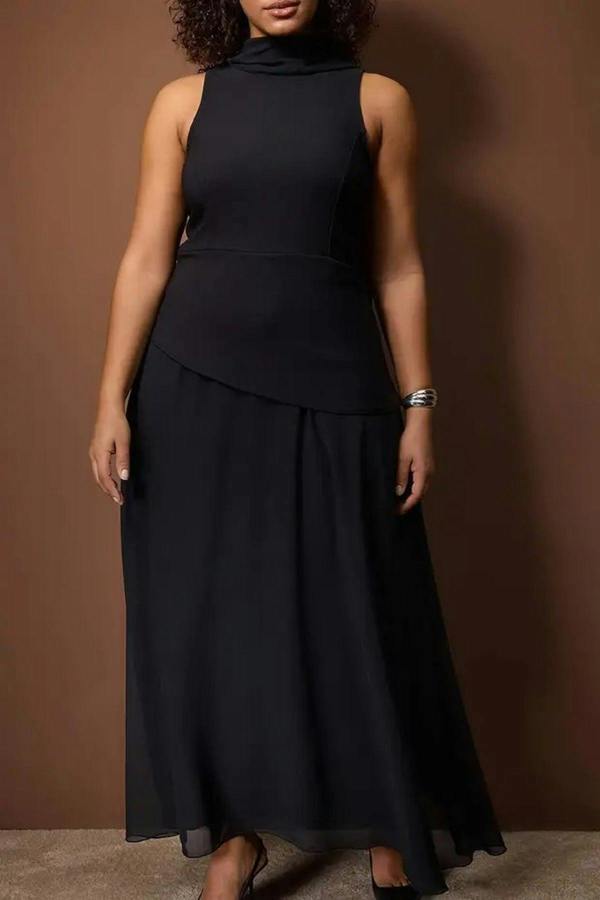 WOVCOR Chiffon Woven Plus Size Evening Dress