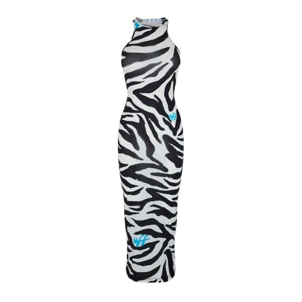 Off White Womens/Ladies Zebra Print Maxi Dress - Black/White - 