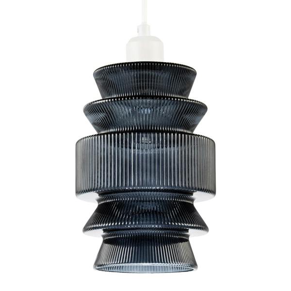 Smoked Ribbed Glass Pendant Lamp Shade with Stacked Multi-Tiered Shape Image 1