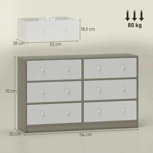 Wyld Haus Nafiso Fabric And Wood White And Grey 6 Drawer Storage Dresser
