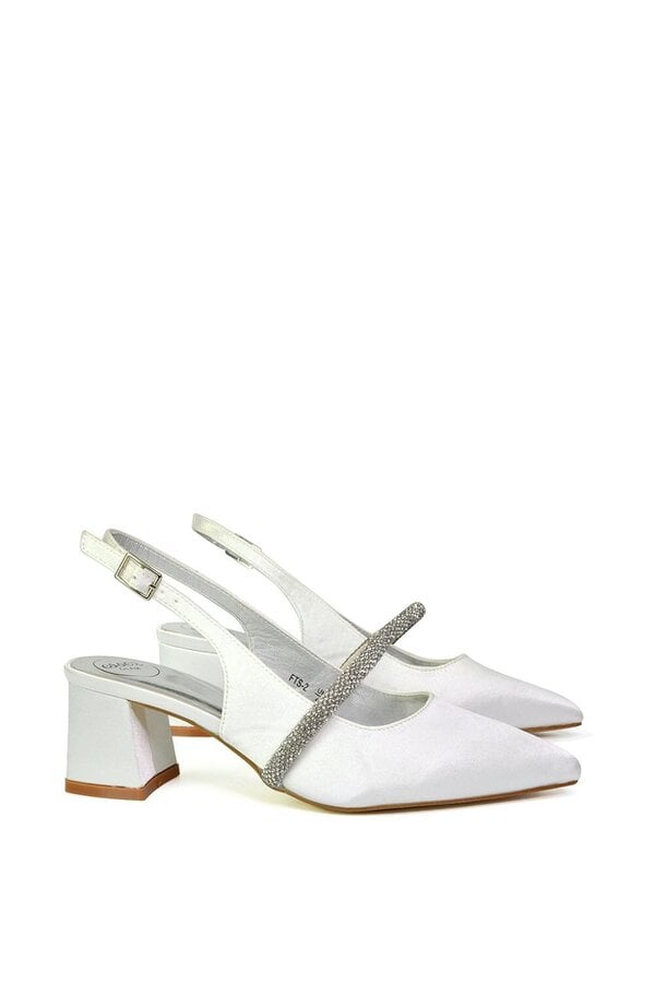 XY LONDON Slingback Strappy Pointed Toe Diamante Mid Block Heels
