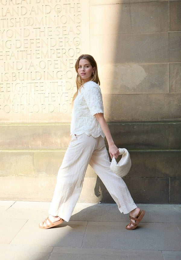 Lotus Ribbon Work Scallop Hem Top In Cream - image 4