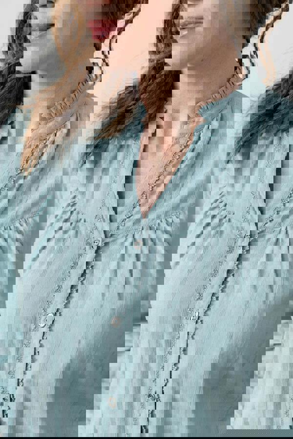 Lily & Me Wayfaring Cotton Check Blouse Ice Blue