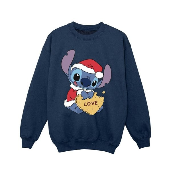 Disney Girls Lilo And Stitch Christmas Love Biscuit Sweatshirt - Navy Blue