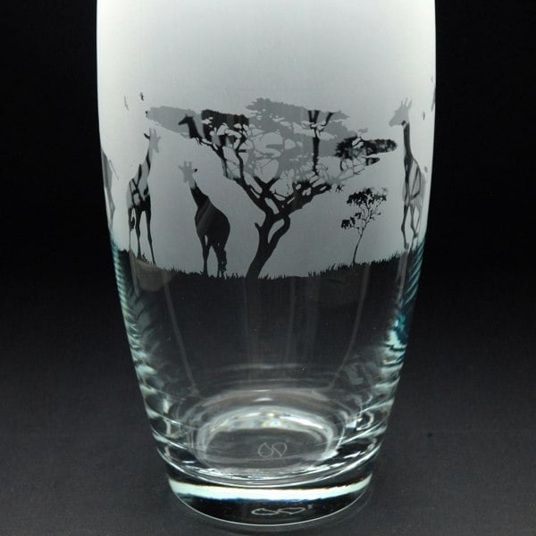 Glyptic Glass Art Giraffe Glass Botanica Vase - Hand Etched/Engraved Gift