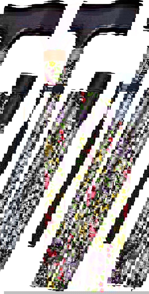 Aidapt Folding Walking Stick With Strap Black Floral