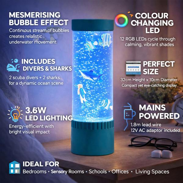 Dragodirect 32cm Scuba Diver Bubble Lamp Metallic Blue LED Light