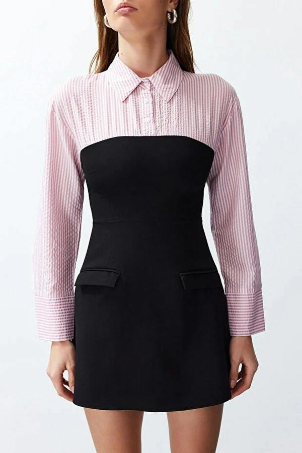 WOVCOR Finike Mini Woven Shirt Dress with Strapless Detail